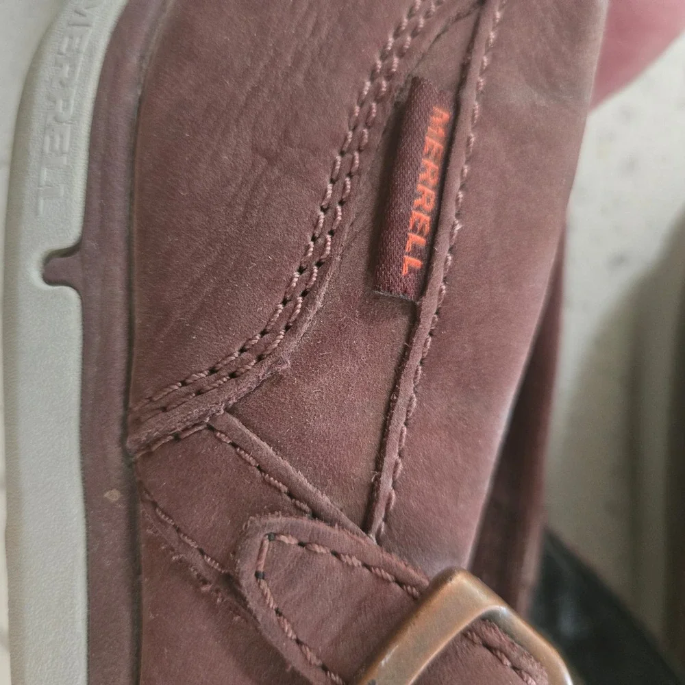 Merrell Shoes Mary Jane Womens 9 Andorra Maroon Red Nubuck Leather Flats